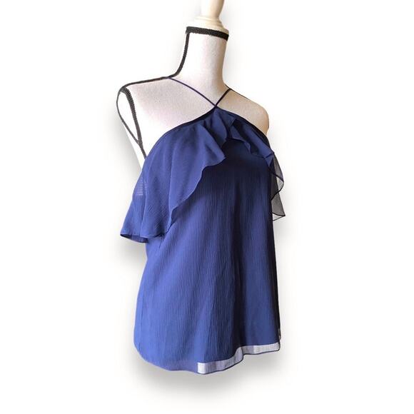 Haute Hippie Silk Ruffled Halter Top Blouse Sz S Dark Blue Feminine Minimalist - Picture 7 of 11